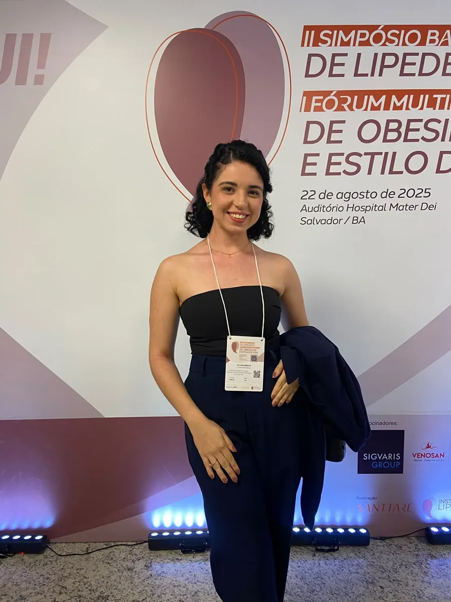 Millena Barreto em evento científico sobre obesidade e estilo de vida, em Salvador